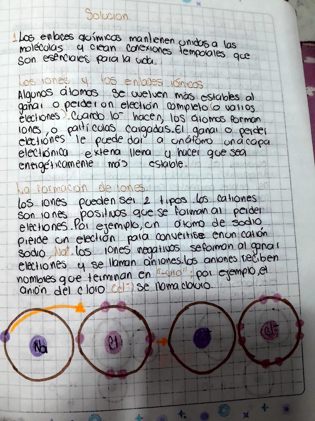 Solucion
1. Los enlaces químicos mantienen unidas a las
moléculas
a clean conexiones temporales que
Son esenciales para la vida.
Los lones y