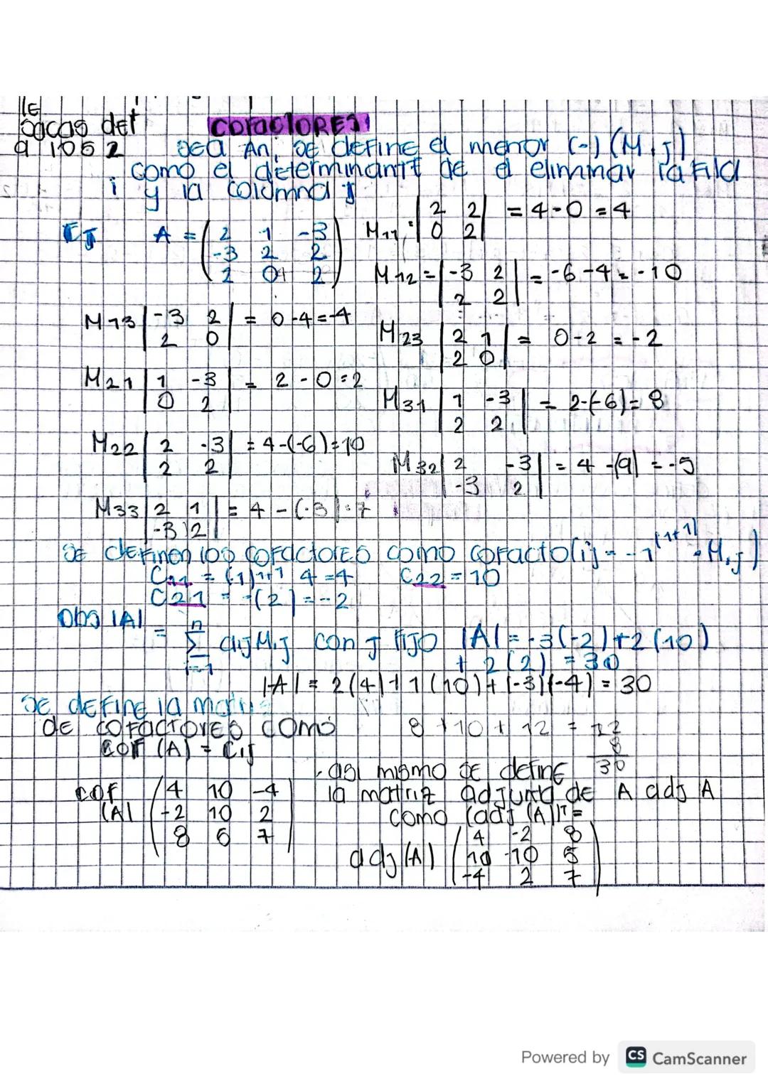 LE
bacas del
a1052
i
COFOCTORES!
ea An, se define a menor (-) ($M_{ij}$)
como el determinantt de el eliminar la fila
y la columnad
$A=\begin