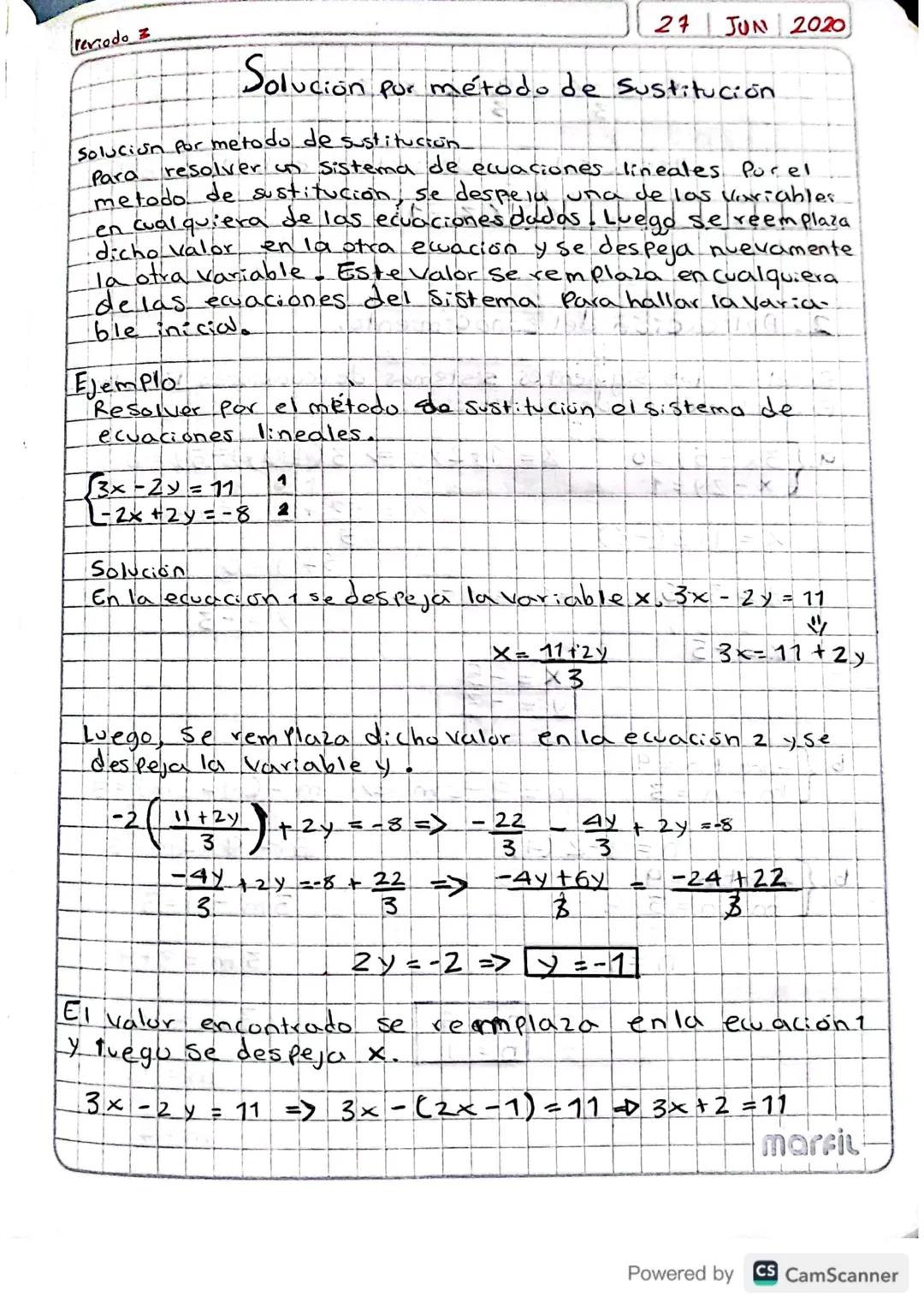 Solución por método de sustitución 