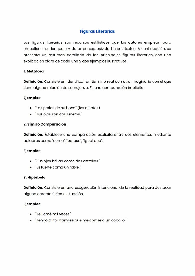 Figuras Literarias
Las figuras literarias son recursos estilísticos que los autores emplean para
embellecer su lenguaje y dotar de expresivi