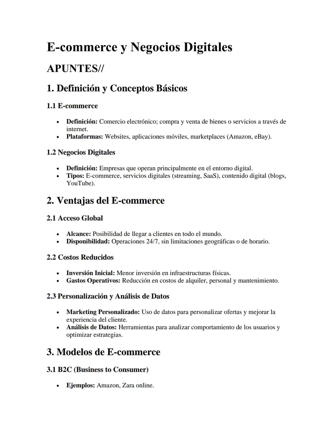 E-commerce y Negocios Digitales
APUNTES//
1. Definición y Conceptos Básicos
1.1 E-commerce
•
•
Definición: Comercio electrónico; compra y ve