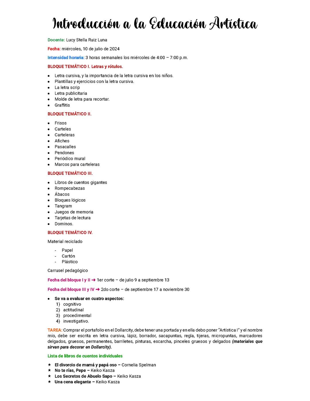 Apuntes de Introducción a la Educación Artística