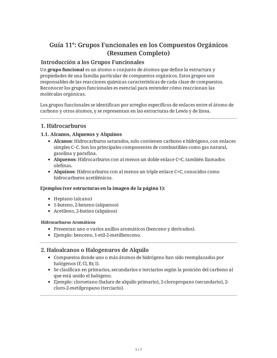 Guía 11°: Grupos Funcionales en los Compuestos Orgánicos
(Resumen Completo)
Introducción a los Grupos Funcionales
Un grupo funcional es un á