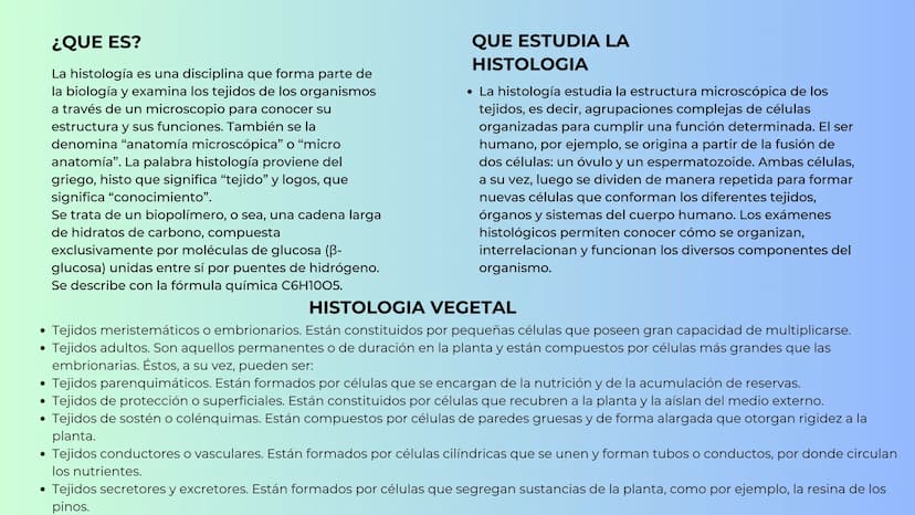 Histologia .
•
•
•
•
¿QUE ES?
La histología es una disciplina que forma parte de
la biología y examina los tejidos de los organismos
a travé