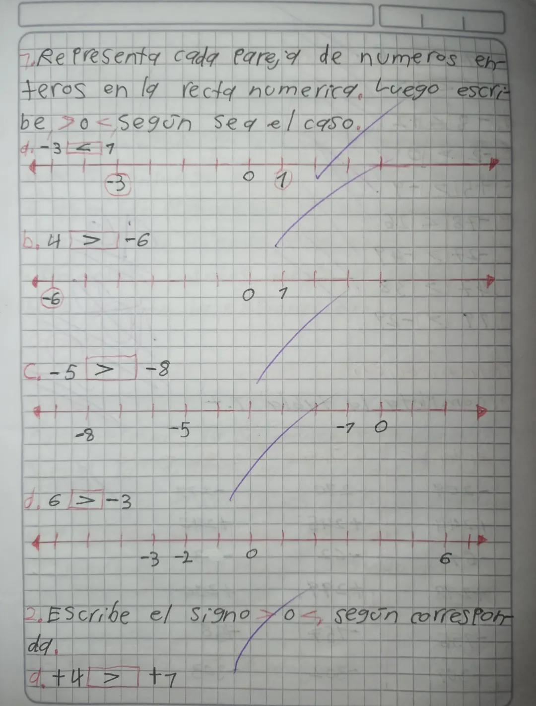orden en los numeros enteros
Si dos numeros enteros AY B estab
representados en la recta numerica en-
Lonces es mayor que B. Siempre que
A e