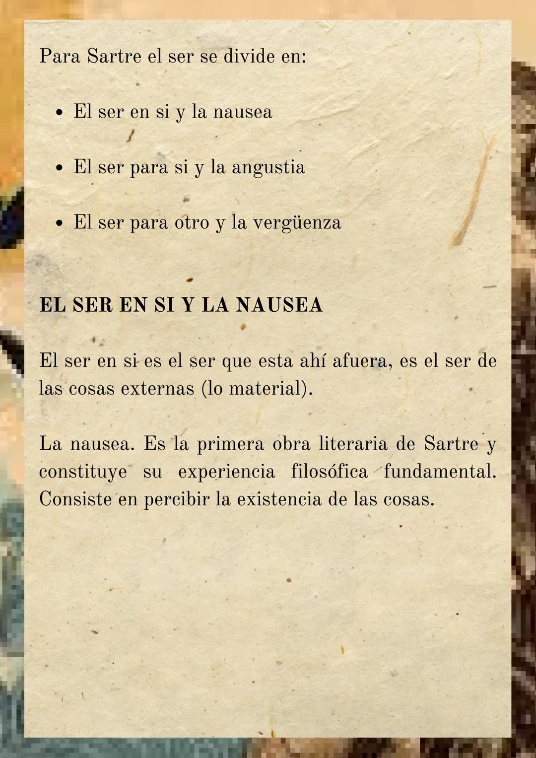 EL EXISTENCIALISMO
"Ateo de Sartre"
Sartre se Hamaba a si mismo un existencialista ateo.
Para el no hay Dios y por eso los seres humanos no
