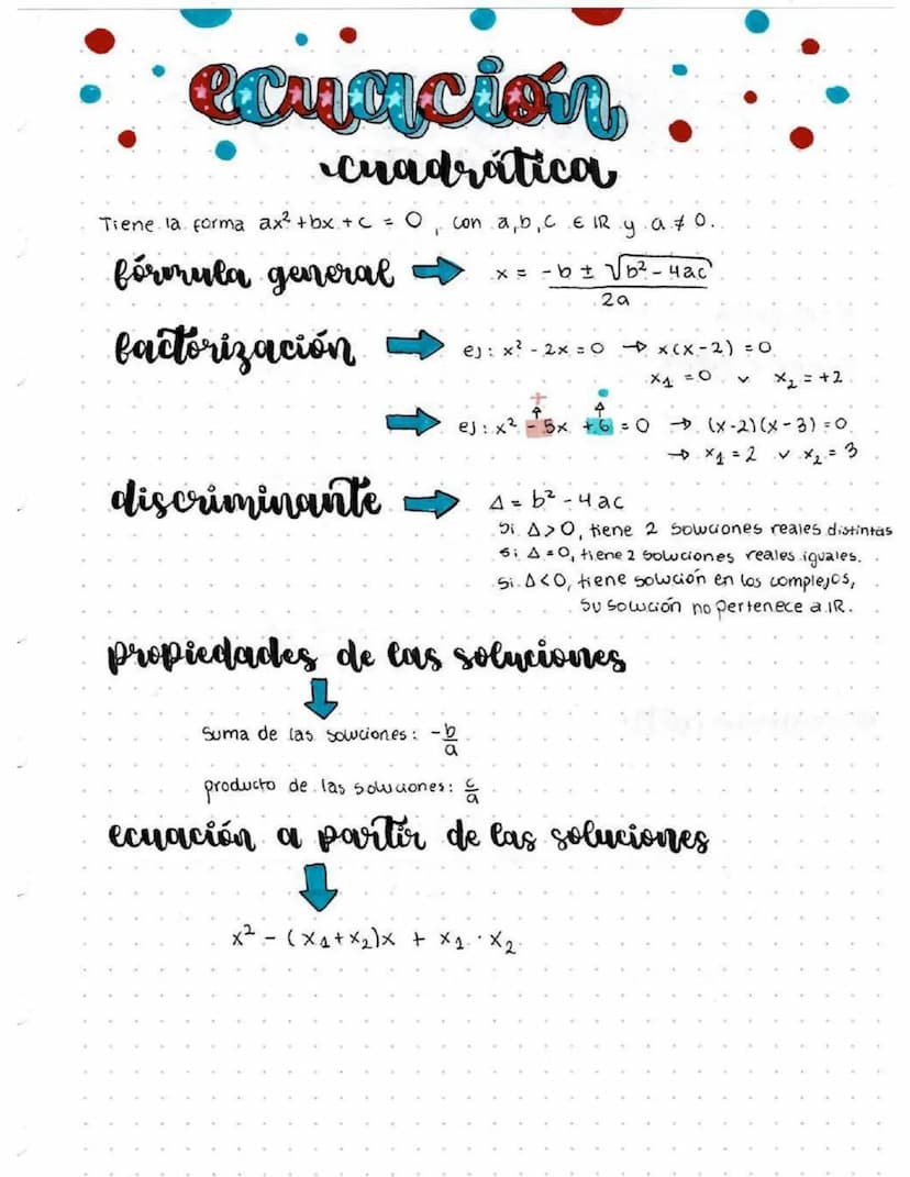 etraacion
cuadrática
Tiene la forma ax² + bx + c = 0
fórmula general
factorización
discriminante
con a, b, c ER y a 70.
x = - b ± √ b² - 4ac