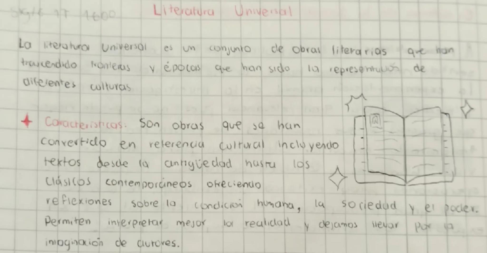 SIGTE AT 1600

La literatural Universal

trascendido konteras
diferentes culturas.

Literatura Universal

es un conjunto de obras literarias