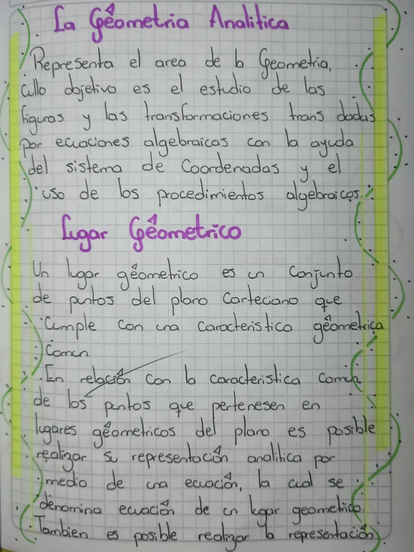 La Geometria Analitica
/ Representa el area de bo Geometria,
es el estudio de las
las transformaciones trans dodas
Cullo objetivo
figuras y
