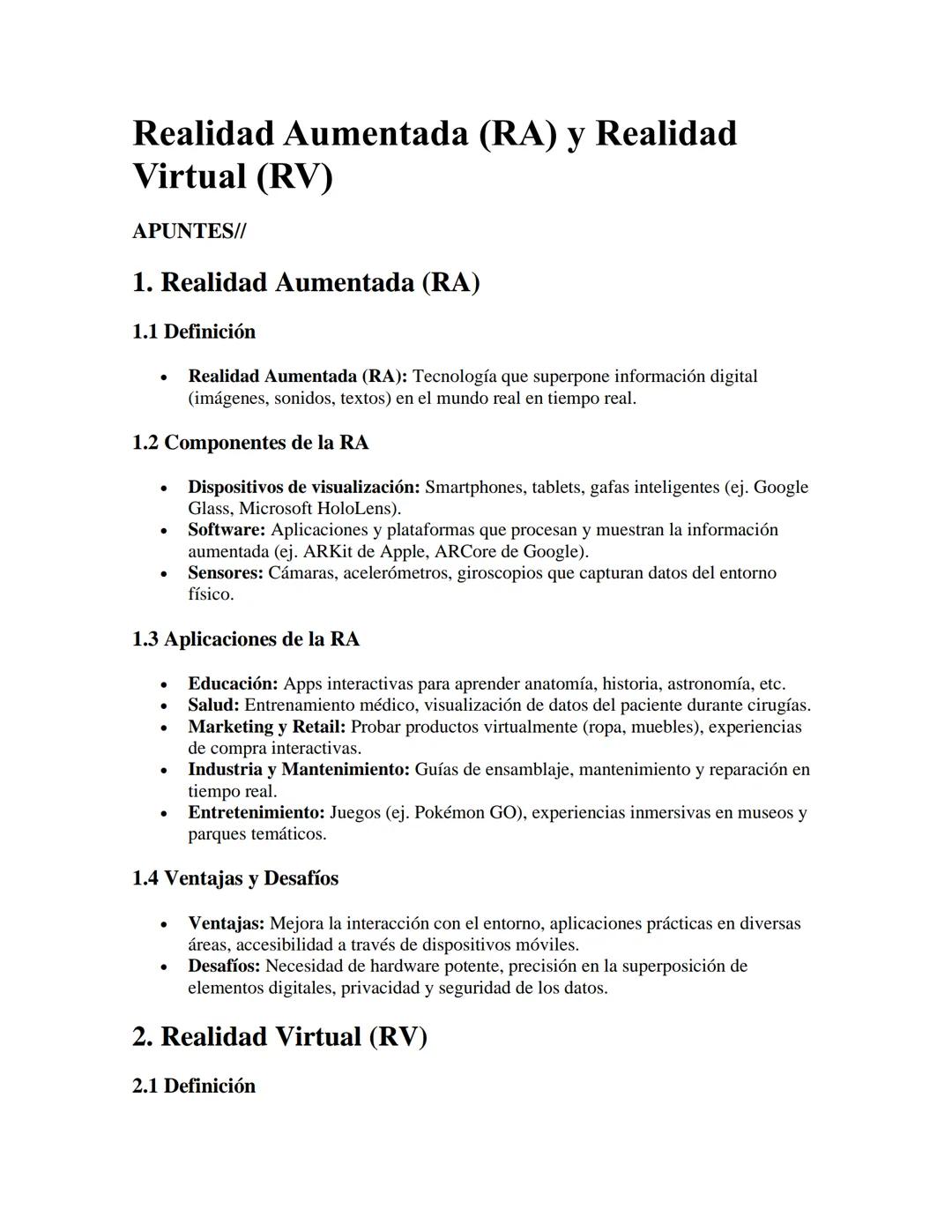 Realidad Aumentada (RA) y Realidad
Virtual (RV)
APUNTES//
1. Realidad Aumentada (RA)
1.1 Definición
.
Realidad Aumentada (RA): Tecnología qu