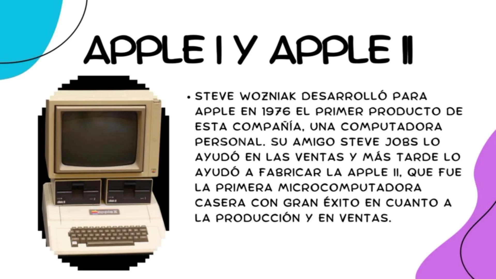 APPLETY APPLE II
applex
• STEVE WOZNIAK DESARROLLÓ PARA
APPLE EN 1976 EL PRIMER PRODUCTO DE
ESTA COMPAÑÍA, UNA COMPUTADORA
PERSONAL. SU AMIG