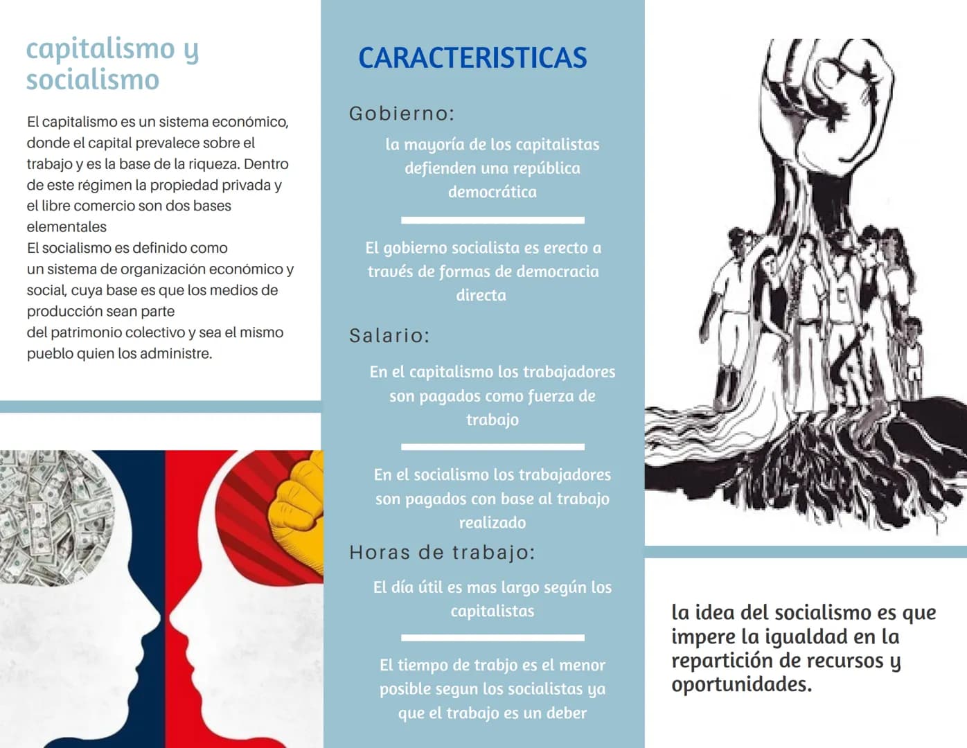 capitalismo y
socialismo
El capitalismo es un sistema económico,
donde el capital prevalece sobre el
trabajo y es la base de la riqueza. Den
