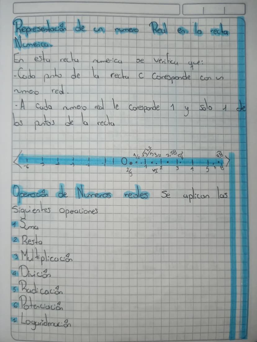 07103124
Numeros Reales: (R)
Esta formada
por
bs
J
union del
del Conjunto de
numeros racionales con el conjunto de bos
numeros iracionales,
