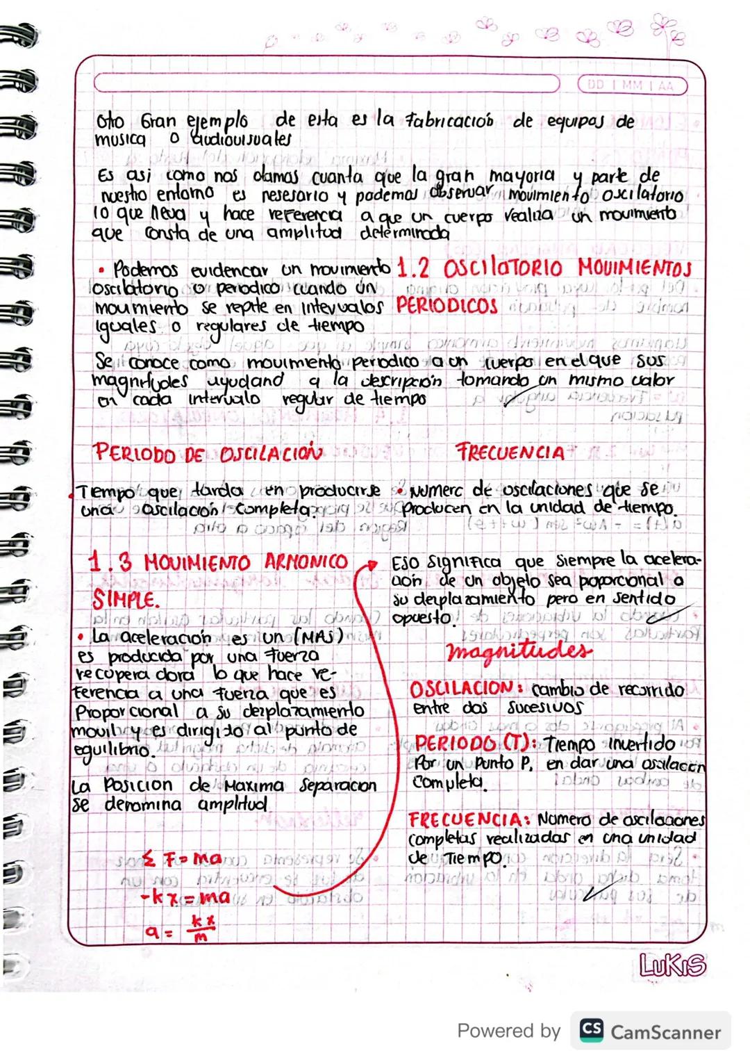 DD MMAA

Movimientos of a s
armonico
Somple

Descubrimos ese tipo de movimiento calculando la posicion y
velocidad en Función del Tiempo, si