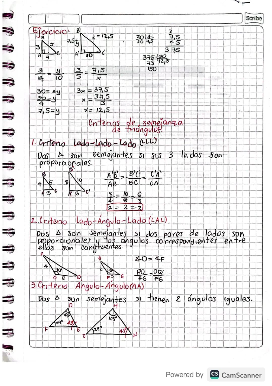 Scribe
Polígonos Semejantes
Dos poligonos son semejanter si hay una correspondencia
entre los vertices. De tal manera que:
tre los ver
1. Lo