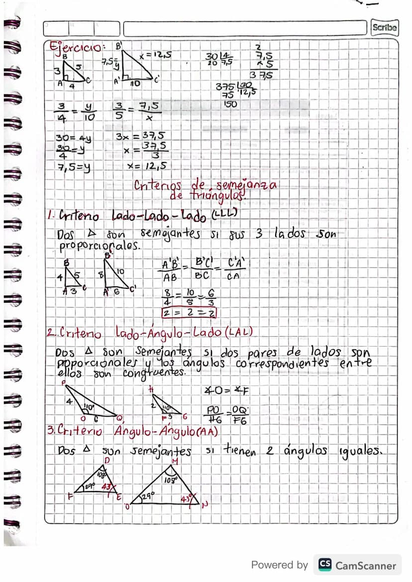Scribe
Polígonos Semejantes
Dos poligonos son semejanter si hay una correspondencia
entre los vertices. De tal manera que:
tre los ver
1. Lo