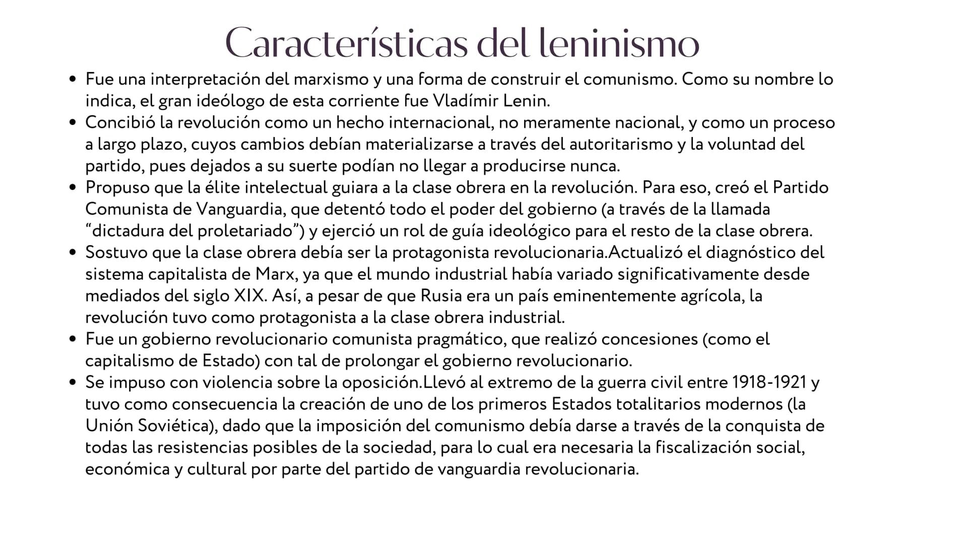 LENINISMO ¿Qué es el leninismo?
El Leninismo es la doctrina política, social y
económica desarrollada a partir de los preceptos
del marxismo