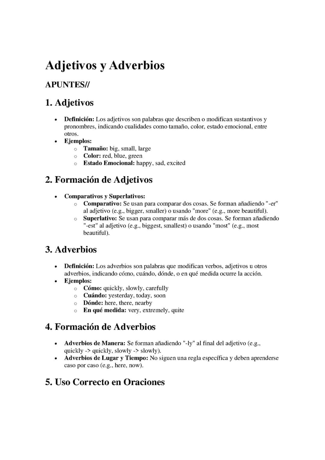 Adjetivos y Adverbios