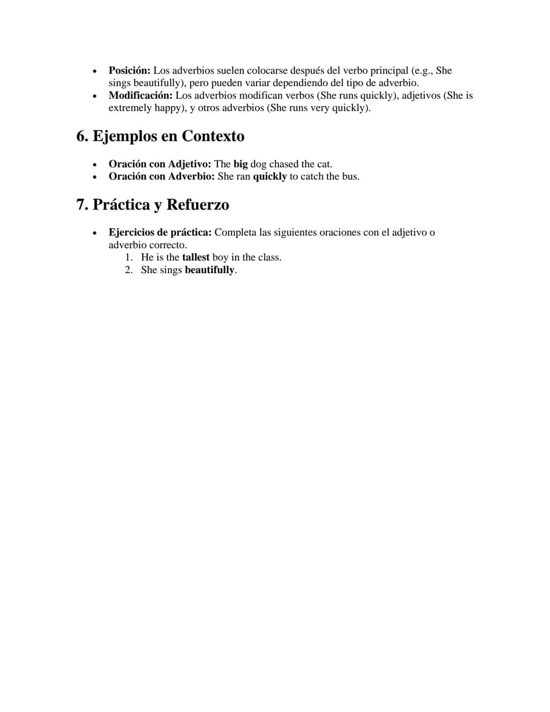 Adjetivos y Adverbios
APUNTES//
1. Adjetivos
•
Definición: Los adjetivos son palabras que describen o modifican sustantivos y
pronombres, in