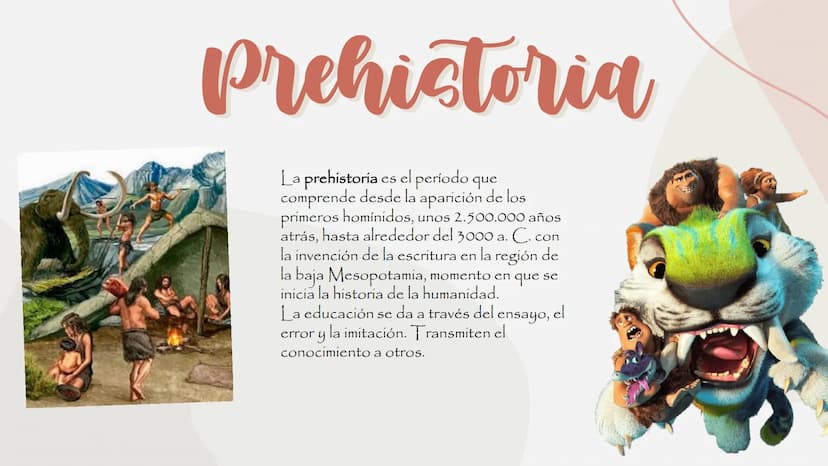 Prehistoria
La prehistoria es el período que
comprende desde la aparición de los
primeros hominidos, unos 2.500.000 años
atrás, hasta alrede