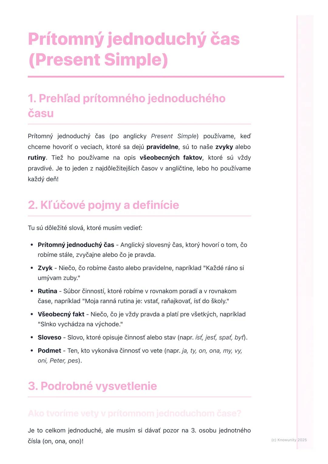 # Prítomný jednoduchý čas
(Present Simple)

1. Prehľad prítomného jednoduchého
času

Prítomný jednoduchý čas (po anglicky Present Simple) po