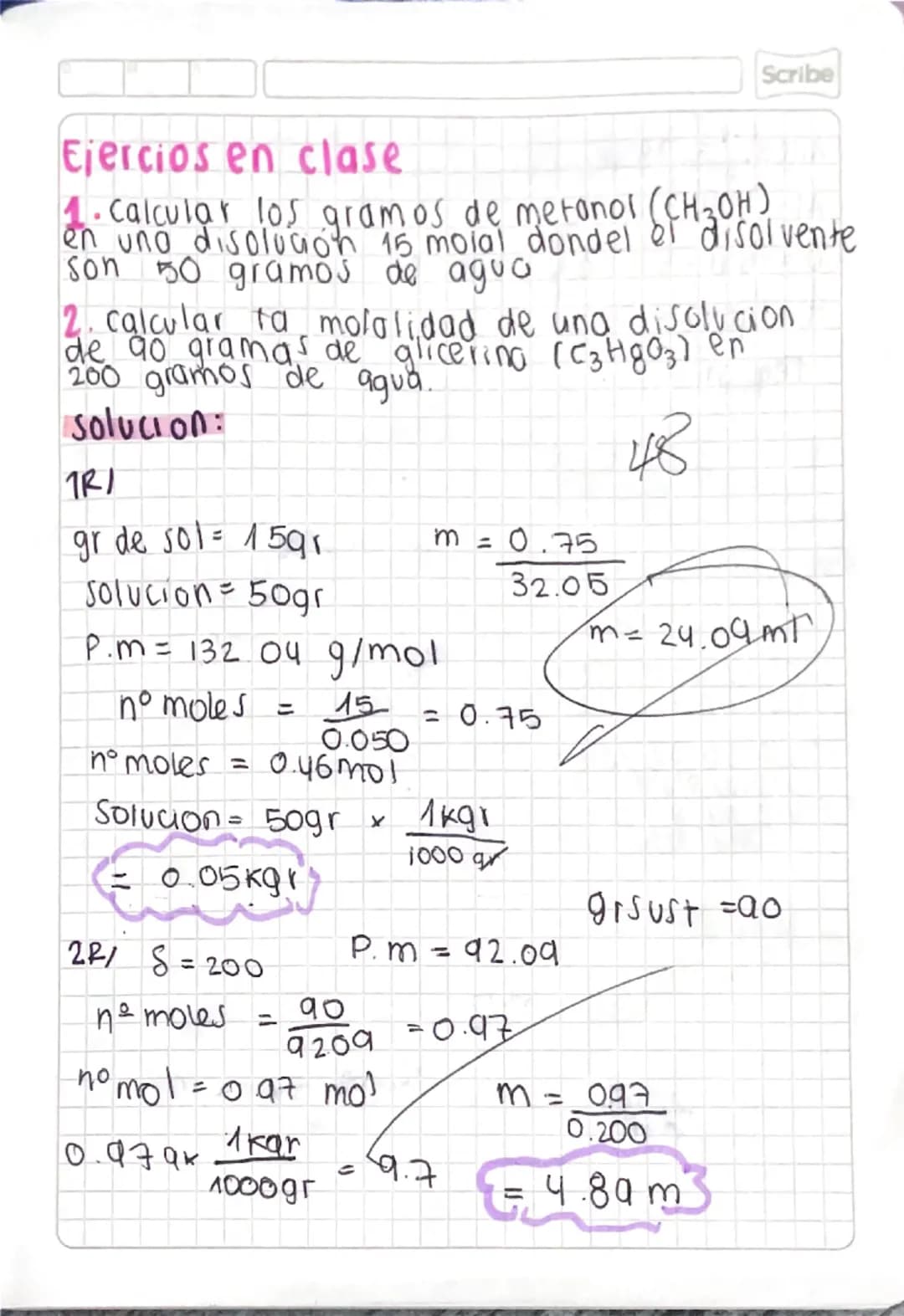 15 01 24
# Soluciones
Scribe
una solución es una mezcla Fisicamente nomogénea
Formada por dos o más sustancias que reciben el nombre
de solv