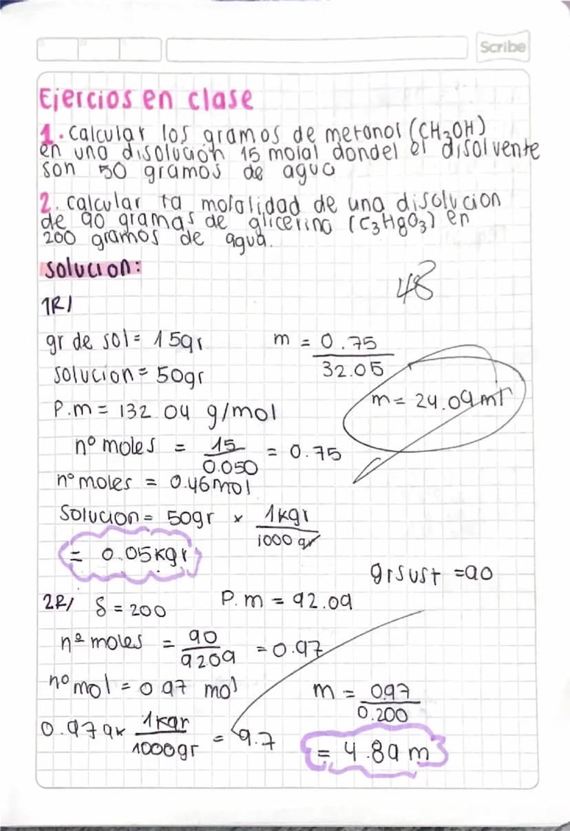 15 01 24
# Soluciones
Scribe
una solución es una mezcla Fisicamente nomogénea
Formada por dos o más sustancias que reciben el nombre
de solv