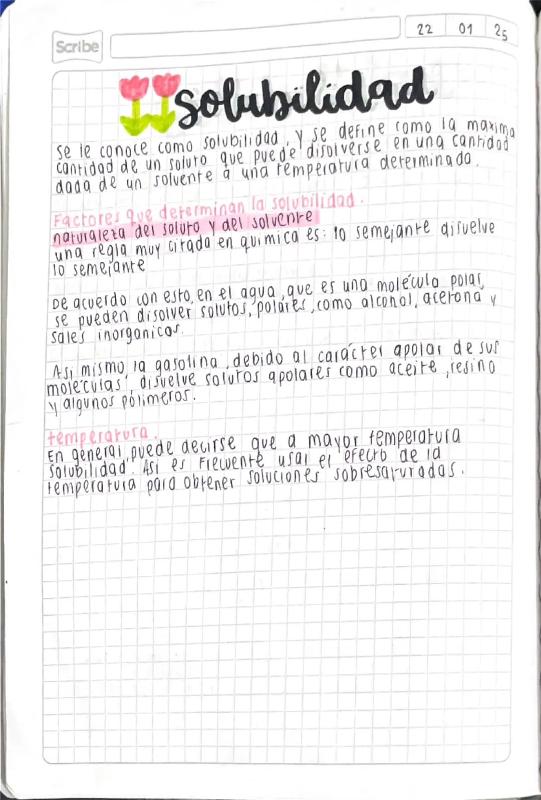 15 01 24
# Soluciones
Scribe
una solución es una mezcla Fisicamente nomogénea
Formada por dos o más sustancias que reciben el nombre
de solv