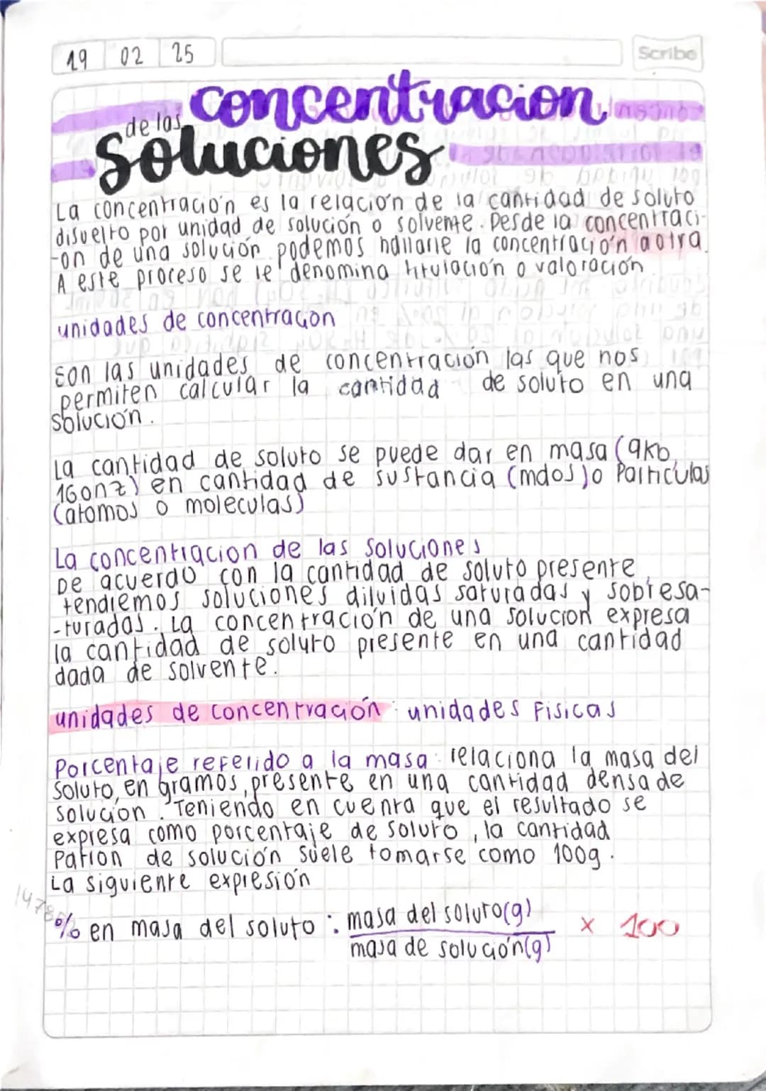 15 01 24
# Soluciones
Scribe
una solución es una mezcla Fisicamente nomogénea
Formada por dos o más sustancias que reciben el nombre
de solv