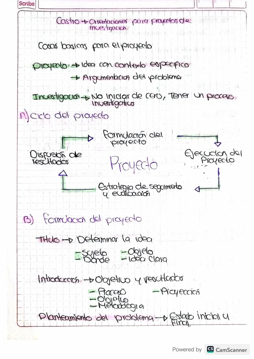 Scribe
Castro Orientacioner para projectors de
investigacion
Cosar basicas para el proyedo
Proyecto + Idea con contexto especifica
→ Argumen