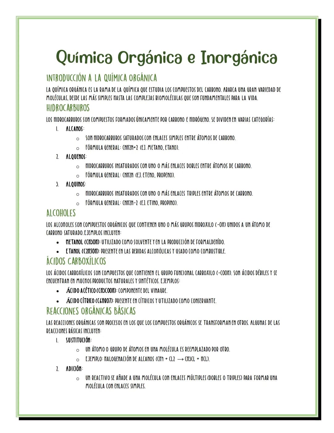 Química Orgánica e Inorgánica
INTRODUCCIÓN A LA QUÍMICA ORGÁNICA
LA QUÍMICA ORGÁNICA ES LA RAMA DE LA QUÍMICA QUE ESTUDIA LOS COMPUESTOS DEL