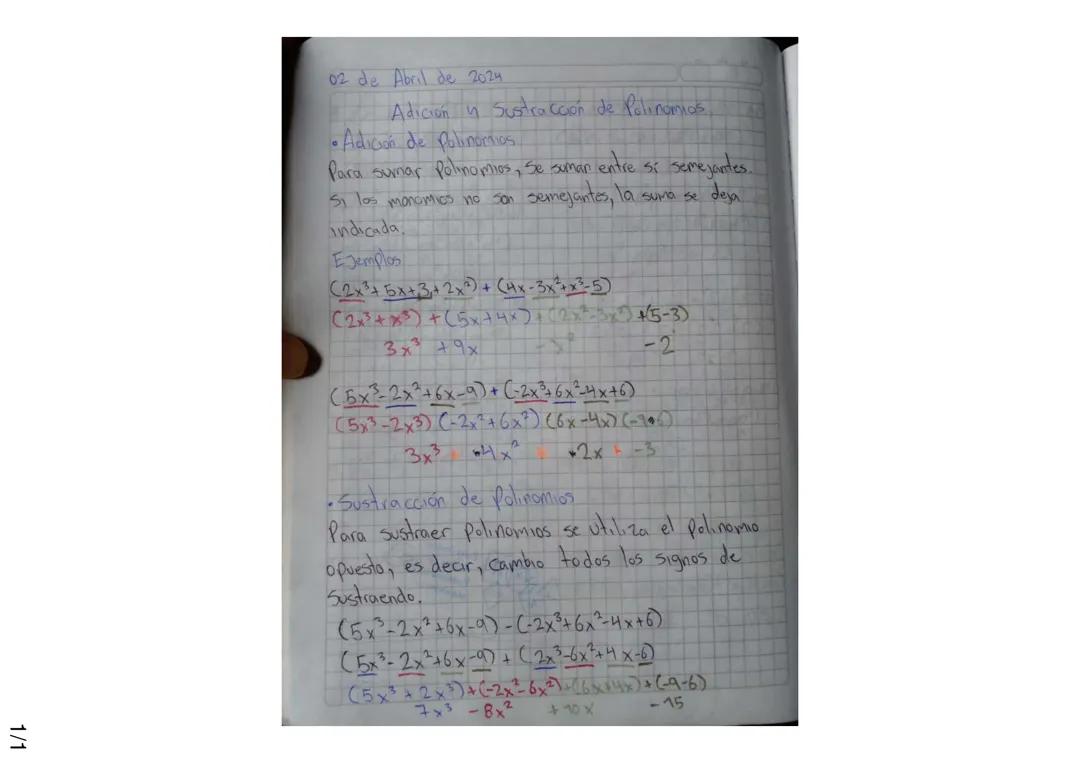 Adición y sustracción de polinomios