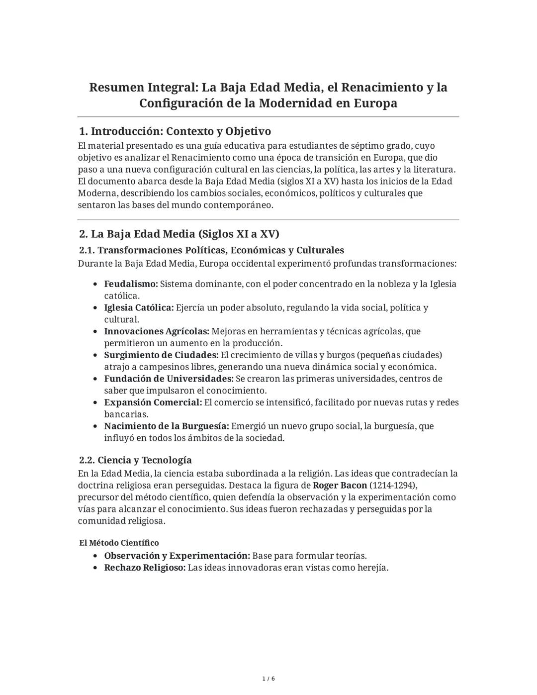 Cambios en Europa: De la Baja Edad Media al Renacimiento