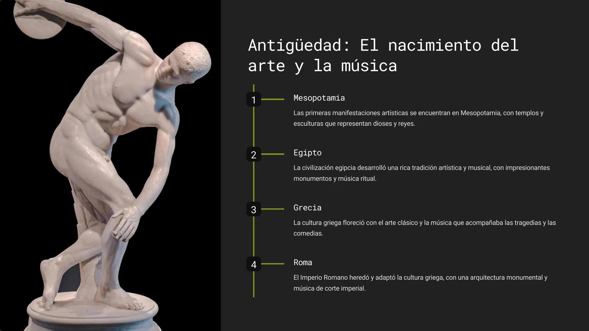 # Historia del
Arte y la Música

El arte y la música han acompañado al ser humano desde la antigüedad,
reflejando sus creencias, valores y e