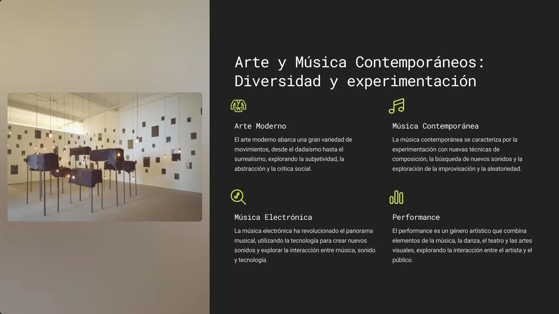 # Historia del
Arte y la Música

El arte y la música han acompañado al ser humano desde la antigüedad,
reflejando sus creencias, valores y e