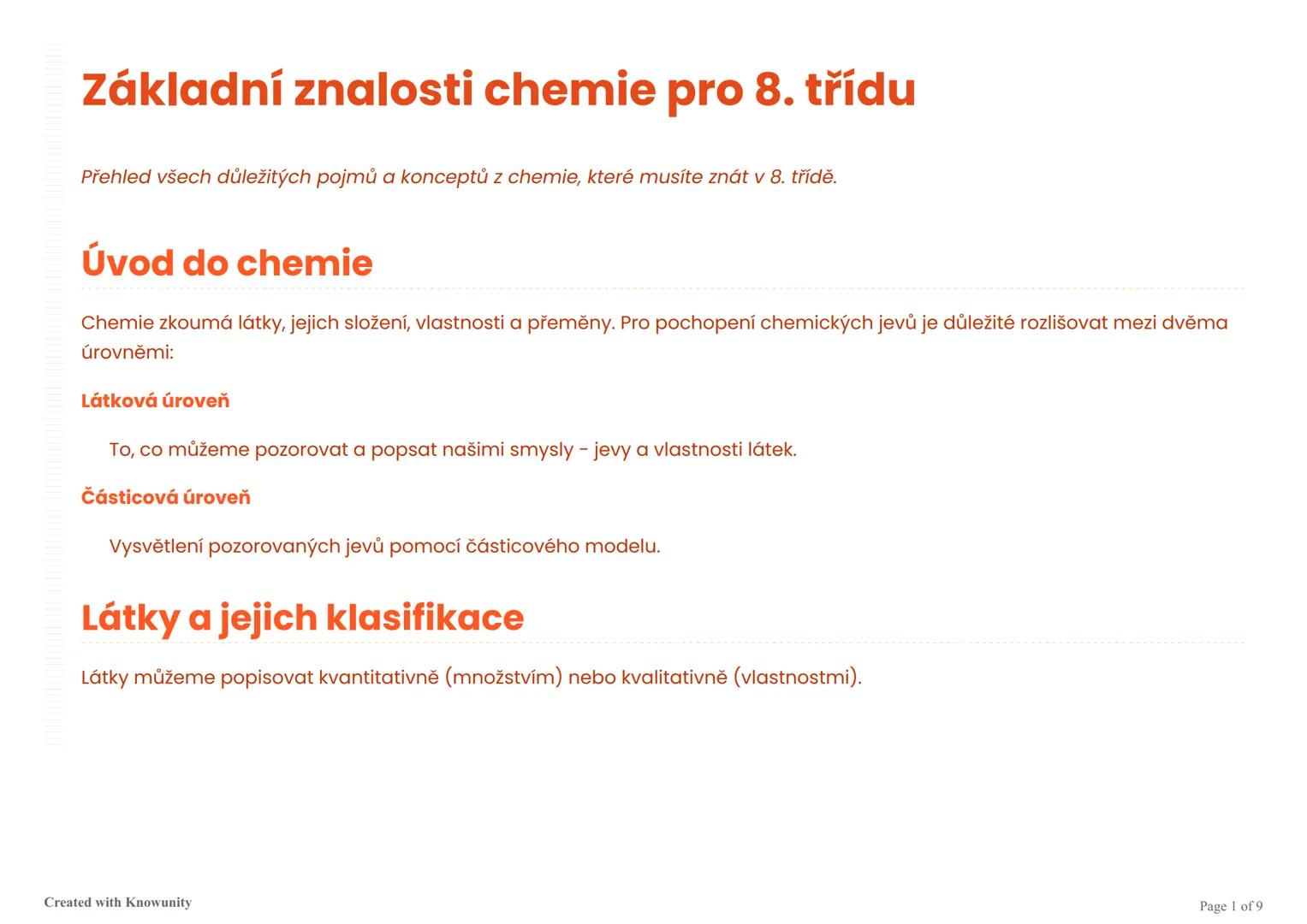 Základní znalosti chemie pro 8. třídu
Přehled všech důležitých pojmů a konceptů z chemie, které musíte znát v 8. třídě.
Úvod do chemie
Chemi