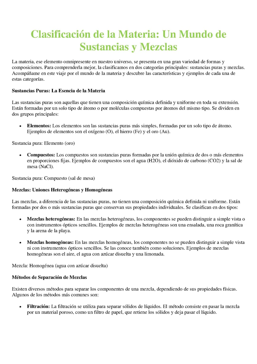 Clasificación de la Materia
