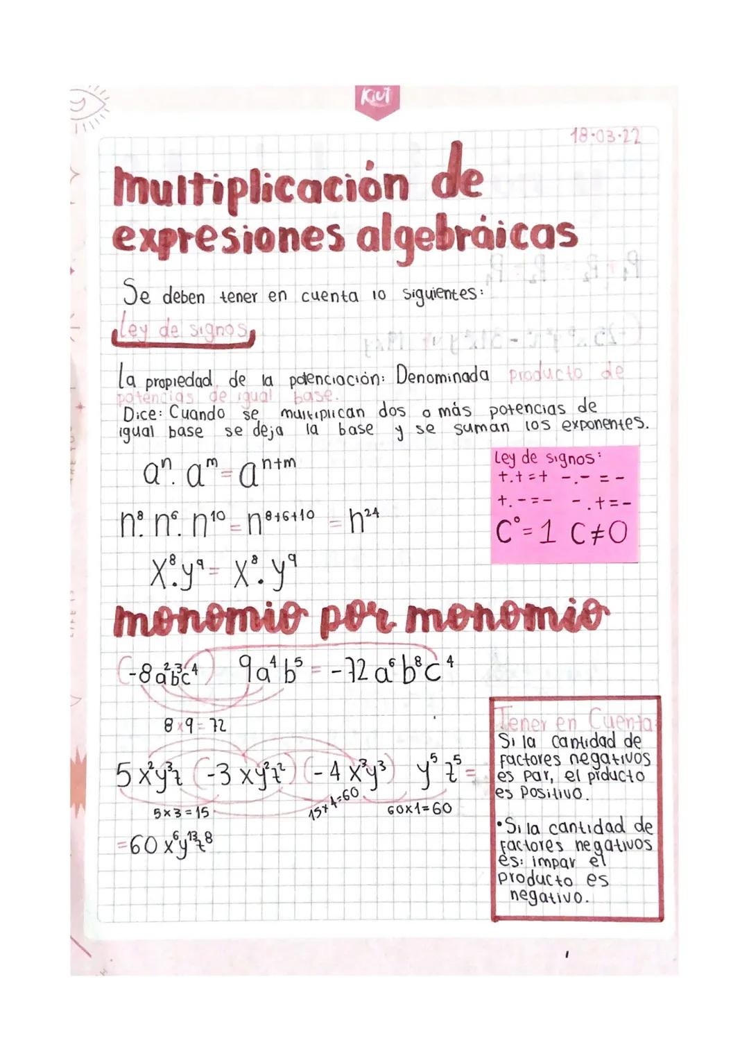 Multiplicación de expresiones algebraicas 