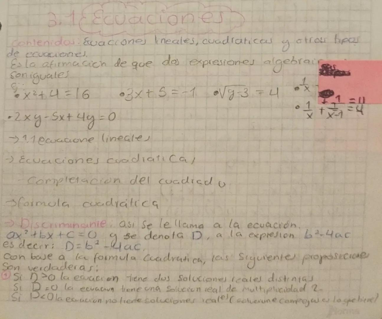 3.1ε Ecuaciones
Contenidos Evaciones lineales, cuadraticas
de ecuaciones.
otros tipos
y
Es la afirmación de que dos expresiones algebraire
S