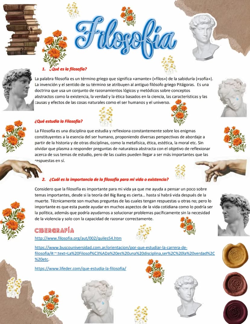 Filosofia
1. Qué es la filosofía?
La palabra filosofía es un término griego que significa «amante» («filos») de la sabiduría (<<sofía>>).
La