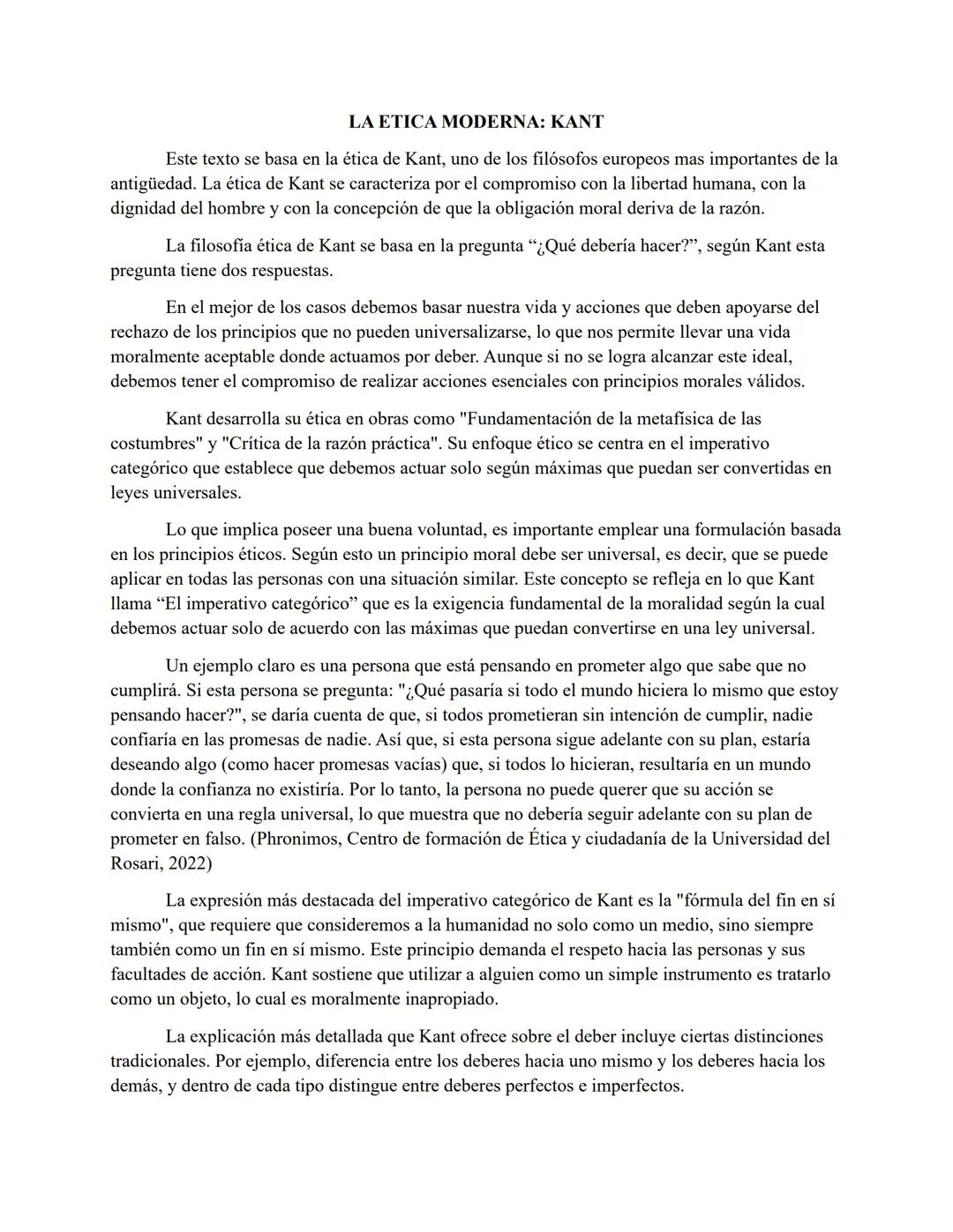 LA ETICA MODERNA: KANT
Este texto se basa en la ética de Kant, uno de los filósofos europeos mas importantes de la
antigüedad. La ética de K