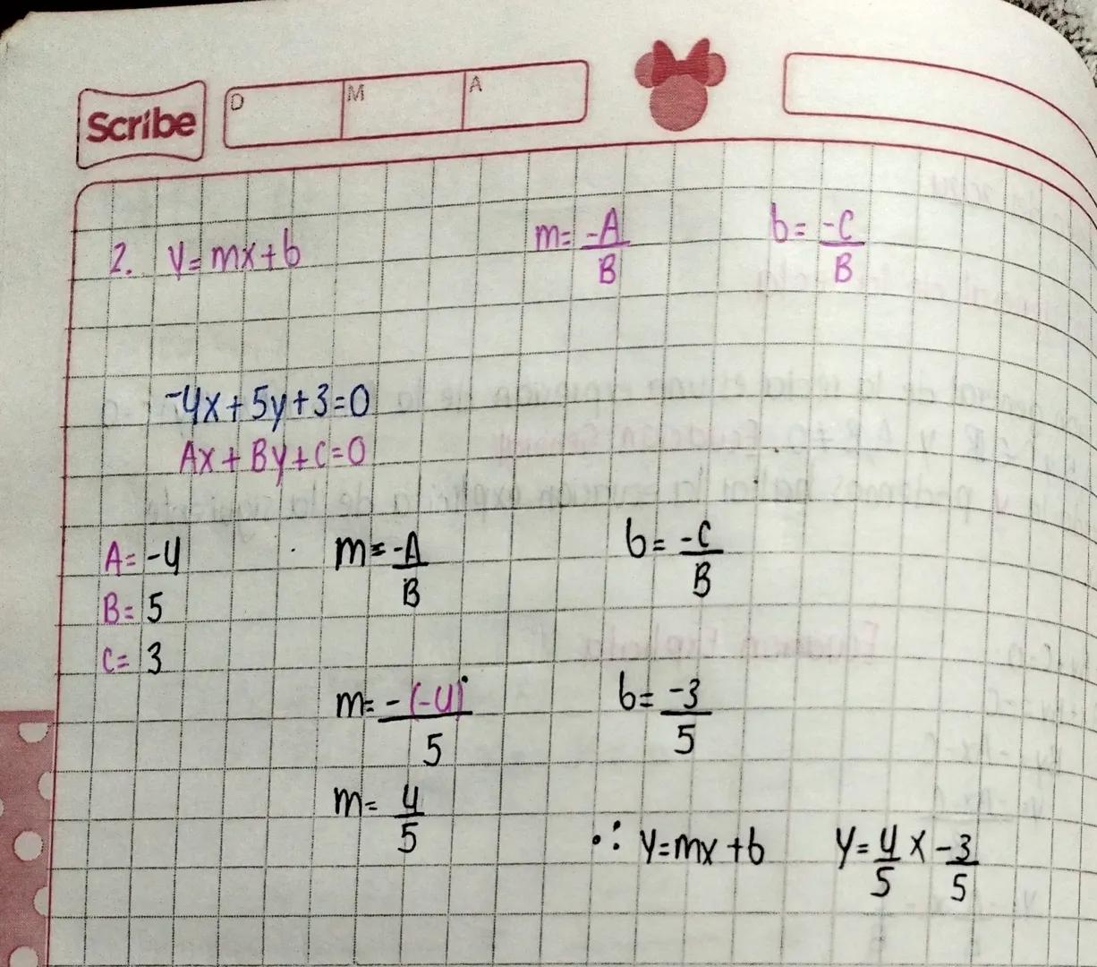 M
Scribe
31 de mayo del 2020
Ecuación general de la recta
La ecuación general de la recta es una expresión de la forma Ax + By +C÷0
donde A,