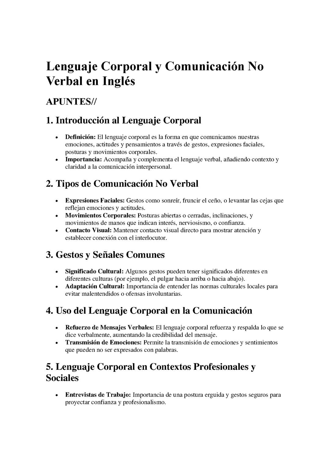 Lenguaje Corporal y Comunicación No Verbal en Inglés