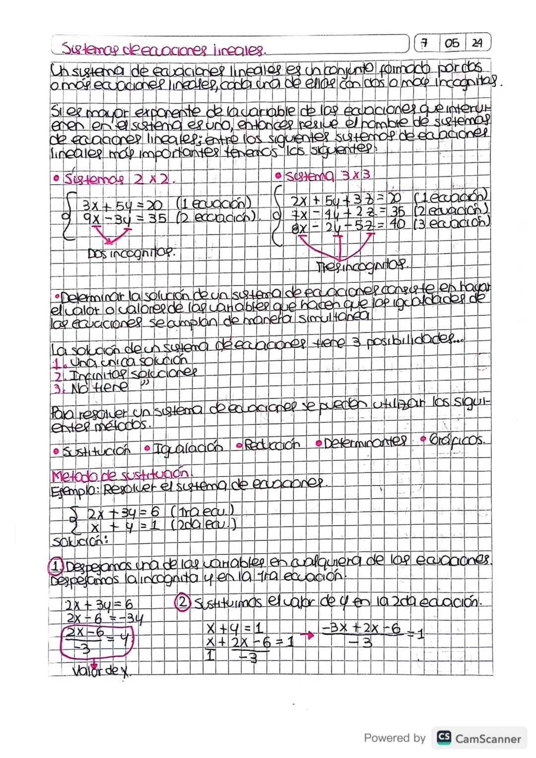 Sistemas deeaquaciones lineales.
7 05 24
Un sistema de ecuaciones lineales es un conjunto formado pordos.
o más ecuaciones lineales, cada un