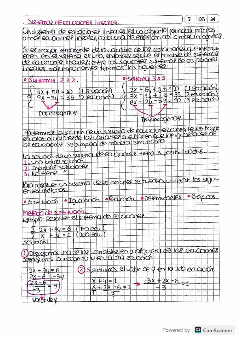 Sistemas deeaquaciones lineales.
7 05 24
Un sistema de ecuaciones lineales es un conjunto formado pordos.
o más ecuaciones lineales, cada un