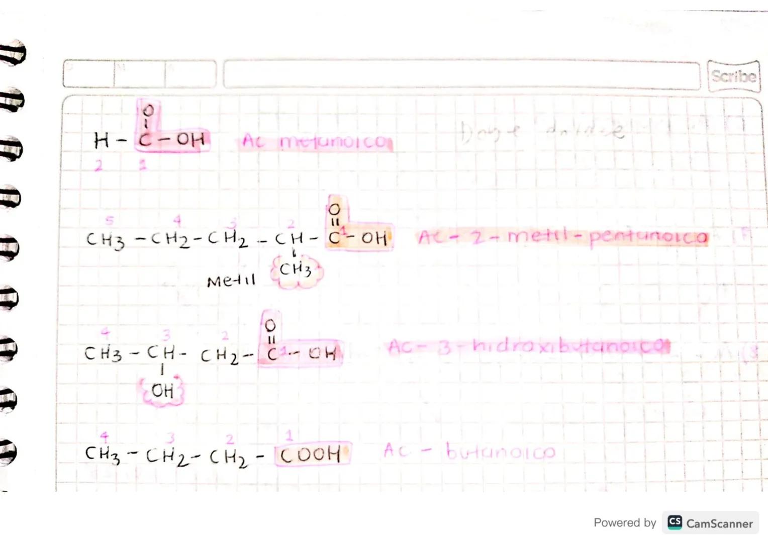 ÁCIDOS carboxílicos Schurciclos
Scribe
#C fórmula Nombre común NOMBRE IUPAC
1 HCOOH A. FormicO A. metanoico
2 CH3 COOH A. Acético A. etanoic