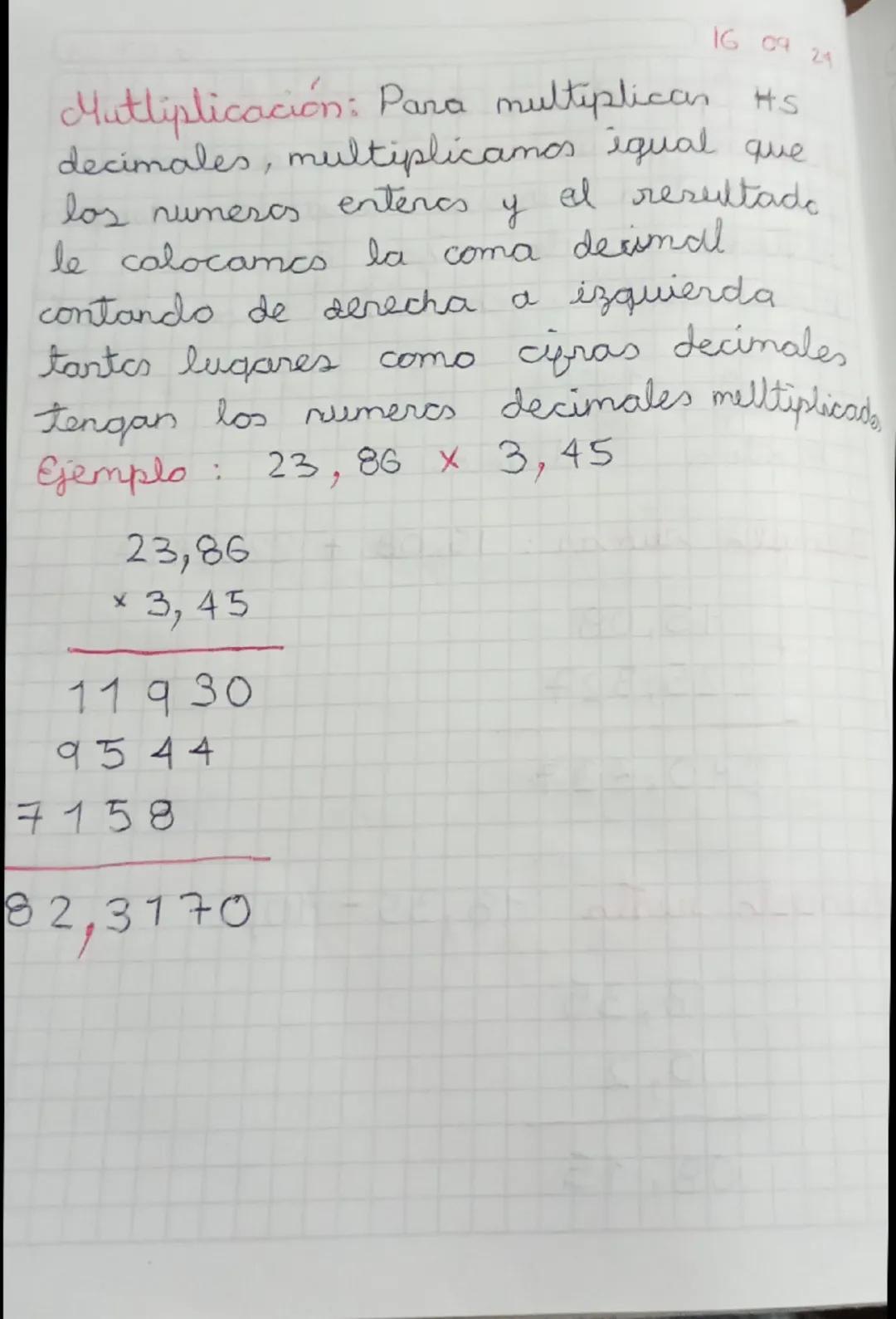 16 09 24
# Operaciones con decimales
Adición y rustracción: Para ruman
410 restar numeros decimales, rumanon
restamos cada cyra con ru
corre