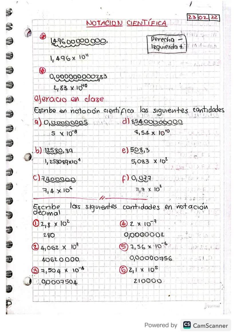 4
NOTACION CIENTÍFICA.
149600000000.
1,496 x 10"
23 02 22
ENT
Derecha
Izquierda +
MA-MA
0000000000283
2,83 × 1010
eleracio en clase
Escribe 