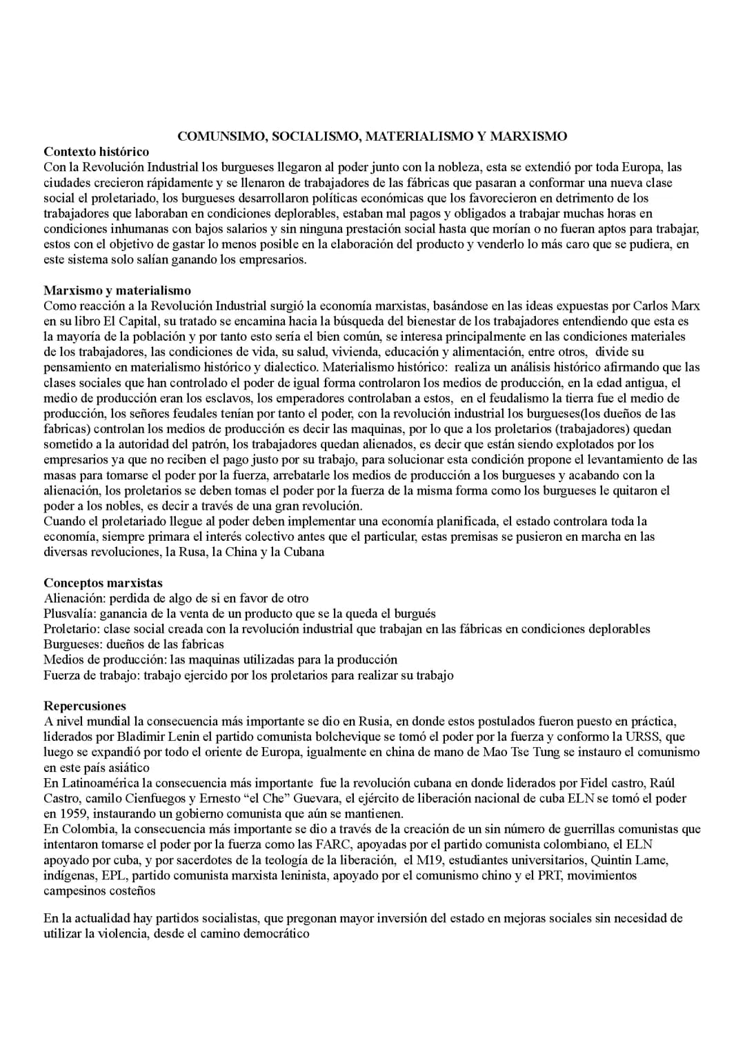 Comunismo, socialismo, materialismo y marxismo