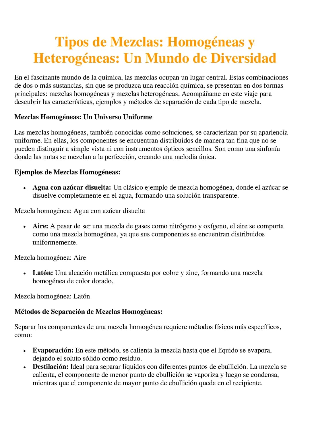 Tipos de Mezclas: Homogéneas y  Heterogéneas